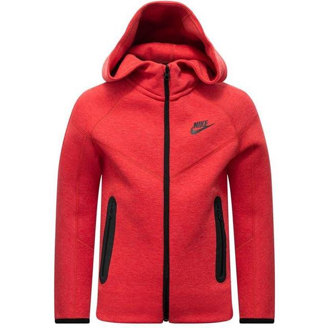 Nike Older Boy s Sportswear Tech Fleece Hoodie Light University Red Heather Black Black