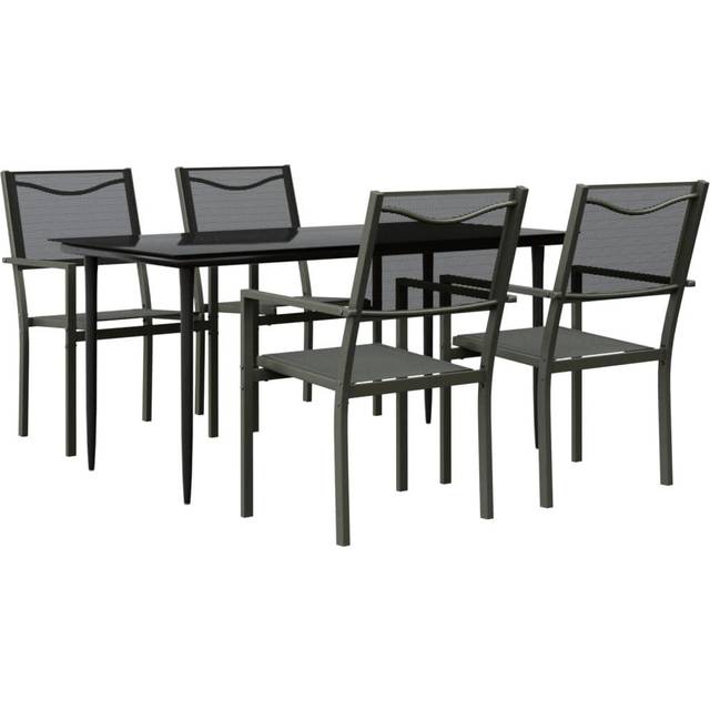 vidaXL 5 Piece Garden Dining Set Black Steel and Textilene