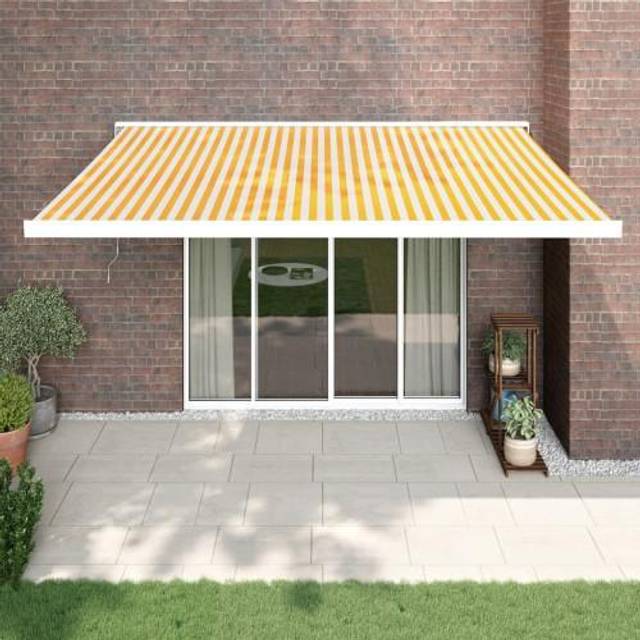 vidaXL Retractable Awning Yellow and White 4x3 m Fabric and Aluminium - Multicolour