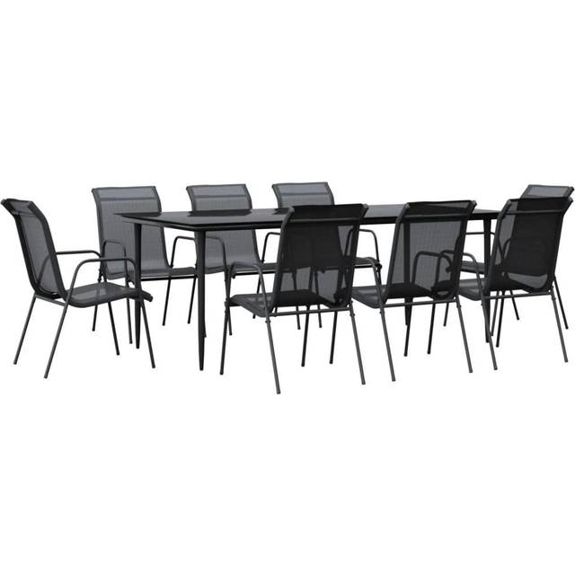 vidaXL 9 Piece Garden Dining Set Black Steel and Textilene