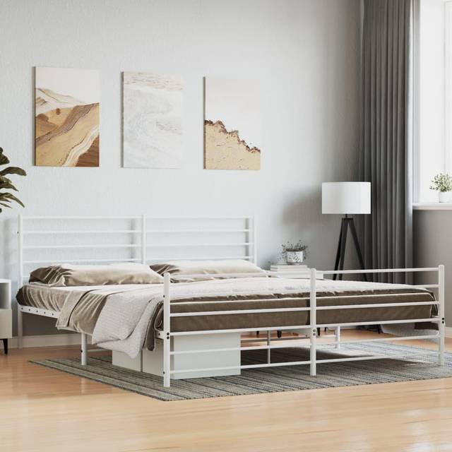 (white, 193 x 203 cm/with headboard & footboard) vidaXL Metal Bed Frame with Headboard Bed Base Mattress Foundation Bedstead