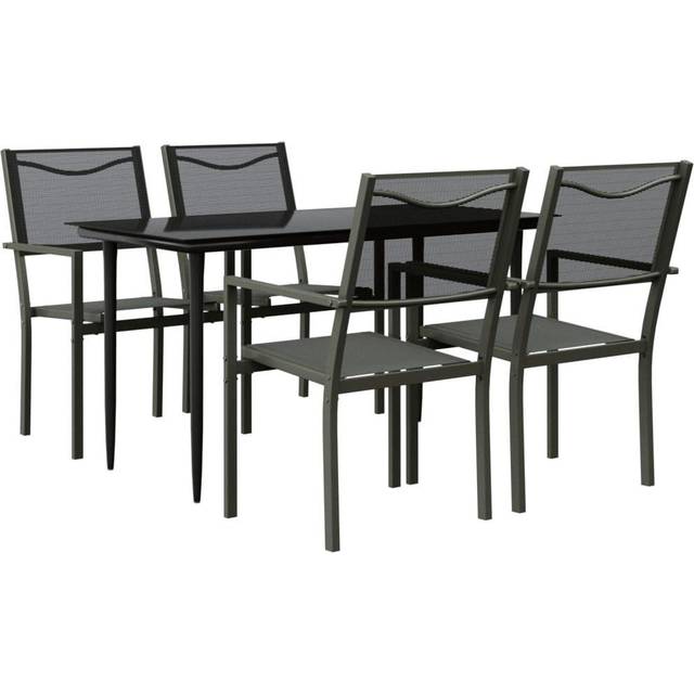 vidaXL 5 Piece Garden Dining Set Black Steel and Textilene