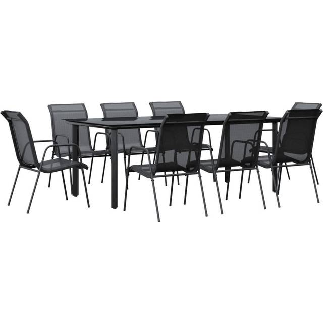 vidaXL Garden Dining Set Outdoor Dining Set 9 Piece Black Steel and Textilene