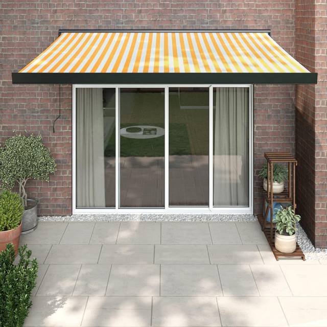 vidaXL Retractable Awning Yellow and White 3x2.5 m Fabric and Aluminium - Multicolour