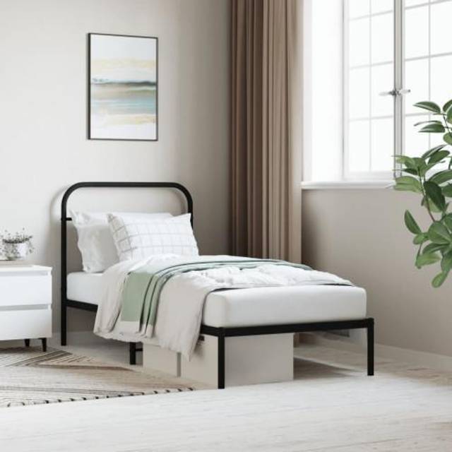 Metal Bed Frame without Mattress with Headboard Black 90x200cm Vidaxl