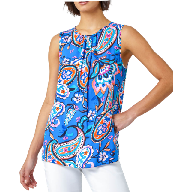 Roman Blue Paisley Print Button Back Shell Top - Size 10