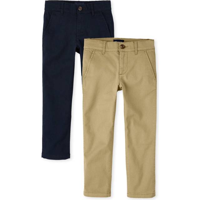 The Children's Place Boys Stretch Skinny Chino Pants Flax/New Navy 2 Pack 16