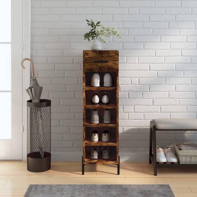 vidaXL Shoe Cabinet Smoked Oak 30x35x105 cm Engineered Wood - Brown