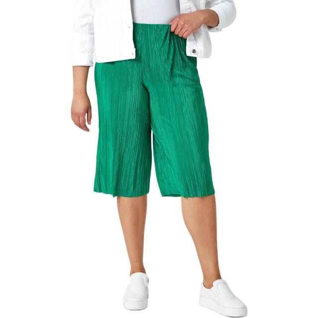 Roman Curve Green Elastic Waist Plisse Culotte Trousers - Size 20