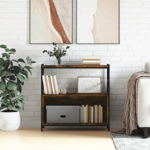vidaXL Bookshelf Smoked Oak 80x30x78.5 cm Engineered Wood and Iron - Brown