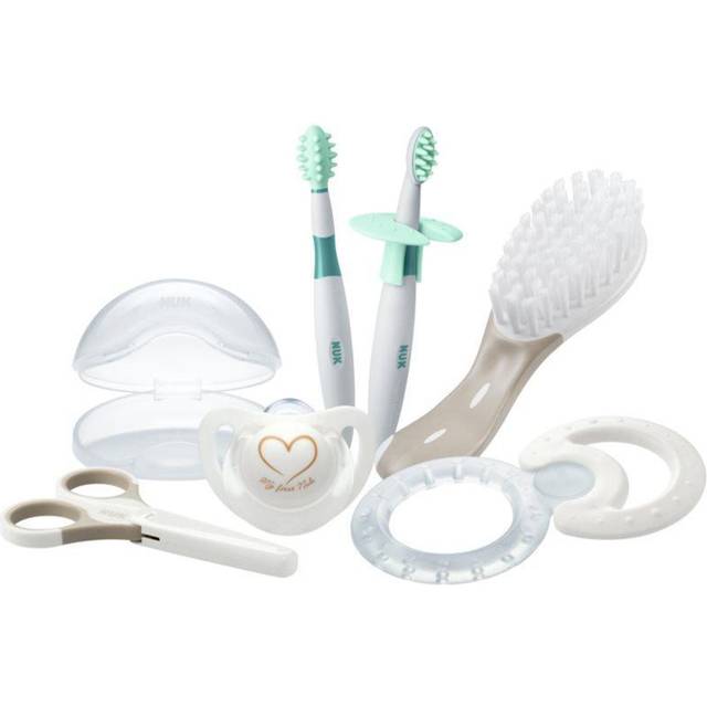 NUK Baby Care Welcome Set including Dummy Set, Hairbrush, Nail Scissors, Teething Set and Toothbrush Set, 7 Pieces