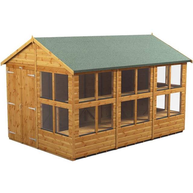 Powersheds Apex Roof Double Door Potting Shed 12ft x 8ft - Golden Brown