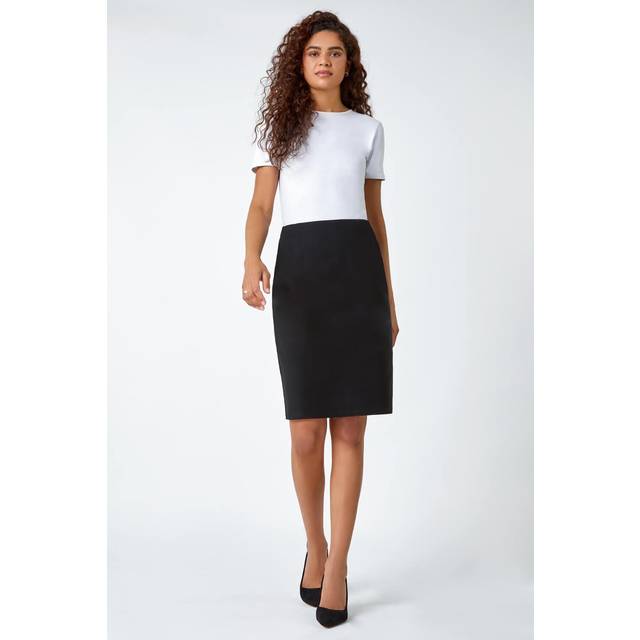 Roman Black Pull On Stretch Elastic Waist Pencil Skirt - Size 12