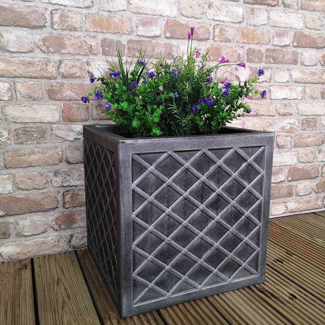 Samuel Alexander Large Lazio Square Grey Pewter Garden Planter 39cm H x 39cm W, Grey