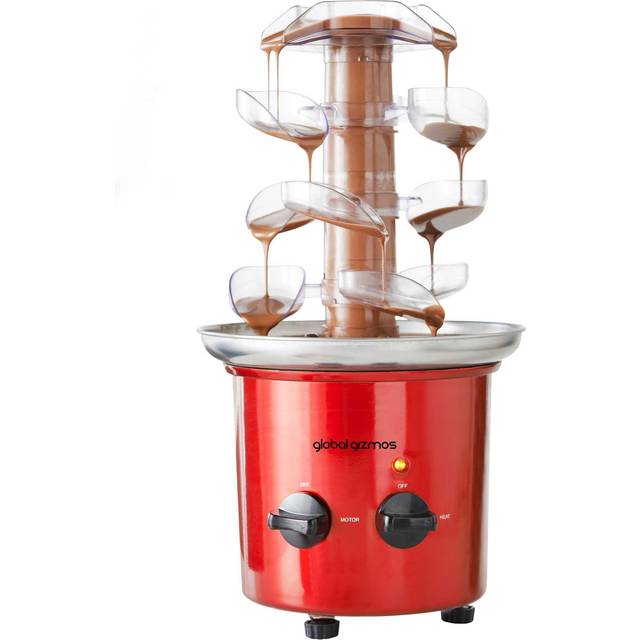 Global Gizmos Metallic Red 39cm Cascading Chocolate Fountain - 25.5 x 22.5 x 25.5cm