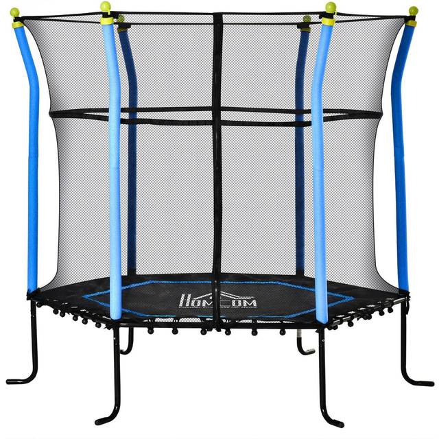 HOMCOM 5.4 FT/ 64 Inch Kids Trampoline With Enclosure Net Mini Indoor Outdoor Trampolines for Child Toddler Age 3-10 Years Pink