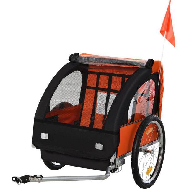 HOMCOM Kids Steel Frame 2-Seater Bicycle Trailer - Orange/Black, Orange