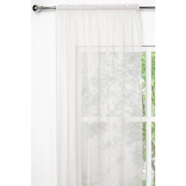 Cream sheer plain curtain voile panel woven slot top pair (57x90") 145x229m