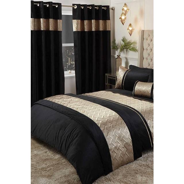 Rapport Home Capri King Size Black and Gold Velvet Duvet Set