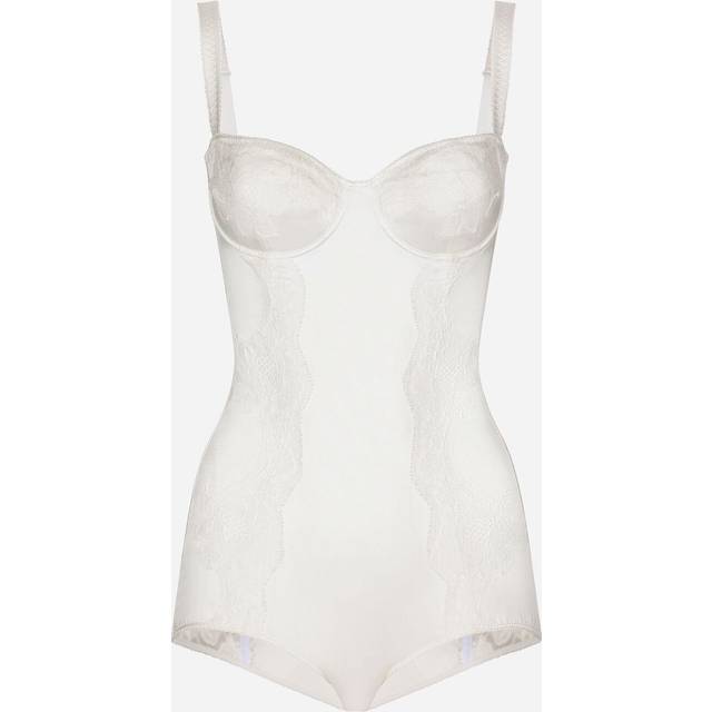 Dolce & Gabbana Silk Balconette-bra Bodysuit With Lace Detailing - Woman Shirts And Tops White 4b