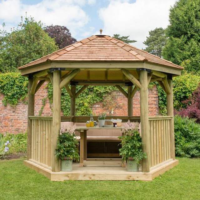 12'x10' (3.6x3.1m) Luxury Wooden Furnished Garden Gazebo with New England Cedar Roof - Seats up to 10 people