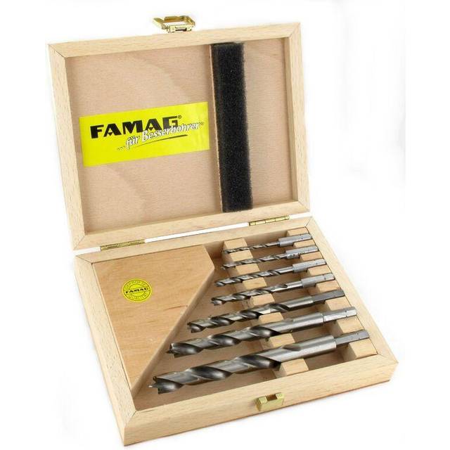 FAMAG 7PCS HSS-Ground Brad Point Drill Bits 1/4" Hex Shank Long Set in Wooden Ca