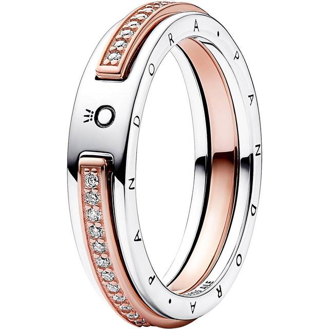 Pandora  Rings Pandora Signature Two-Tone Logo and Pavé Ring 182773C01