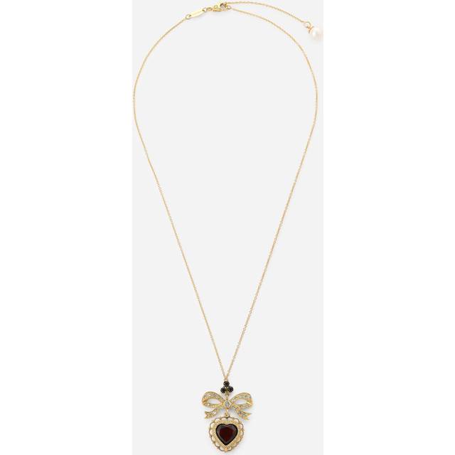 Dolce & Gabbana Heart Pendant In Yellow Gold With Rodolith Garnet And Sapphires - Woman Necklaces Gold Onesize