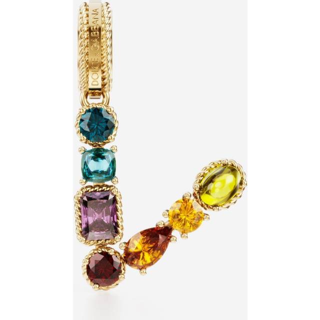 Dolce & Gabbana Charm V Lettering 18-carat Yellow Gold And Multicolored Gems - Woman Charms Gold Onesize