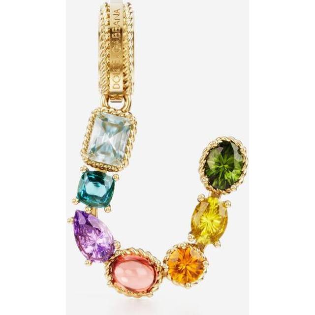 Dolce & Gabbana Rainbow Alphabet U 18 Kt Yellow Gold Charm With Multicolor Fine Gems - Woman Charms Gold Onesize