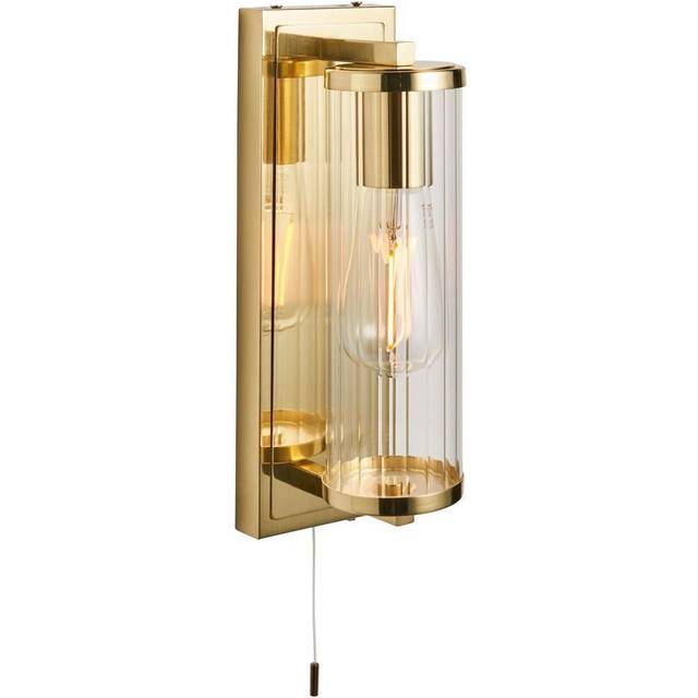 Como Bathroom Wall Lamp Satin Brass Plate & Clear Ribbed Glass IP44 - Merano
