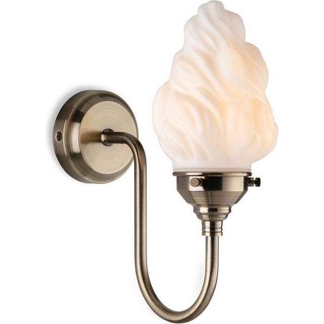 Firstlight Flame Art Deco Style Wall Light in Antique Brass and White Flame Glass