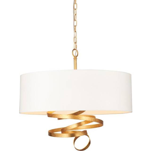 Merano Sanremo Gold Ivory Cotton Fabric 3 Light Pendant Ceiling Light - White - 60 x 60 x 211cm