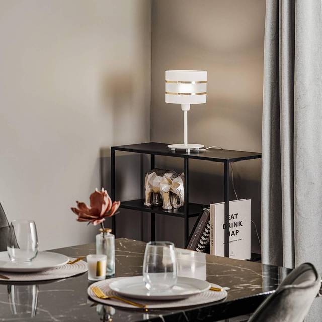Helen Table Lamp With Round Shade White Gold 20cm - One Size