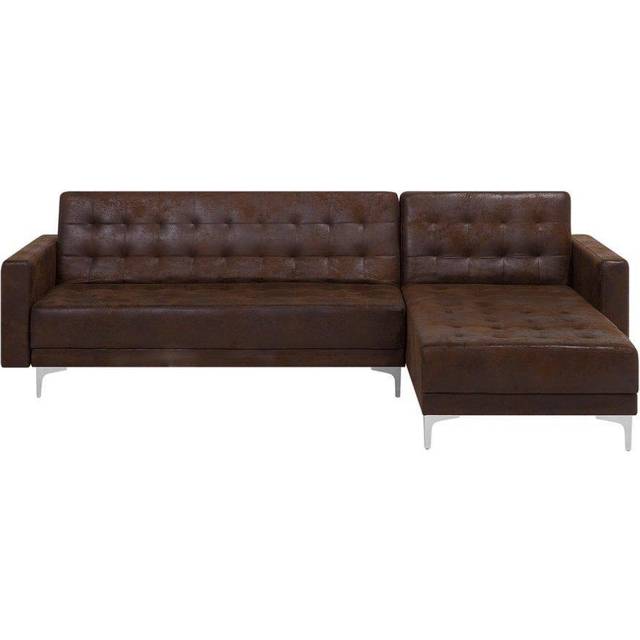 Modular Corner Sofa Bed ABERDEEN Faux Leather Brown 4 Seater Left Hand