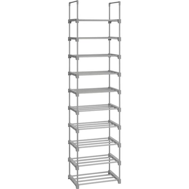 SONGMICS Stort 10-hyllstativ, metallförvaringsarrangör, anpassningsbar design, utrymmesbesparande och mångsidigt ställ för vardagsrumskök, 45 x 30 x 174 cm, grå LSA025G02