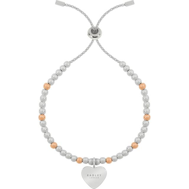 Radley Ladies' Silver Tone Bracelet Rose Gold Plated Balls and Etched Heart Pendant Bolo Bracelet