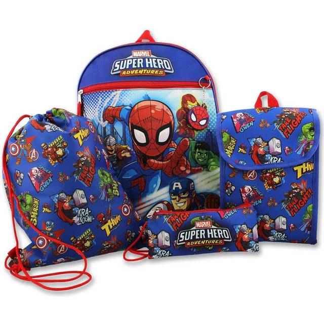 Super Hero Adventures Boys 5 piece Backpack and Snack Bag School Set (