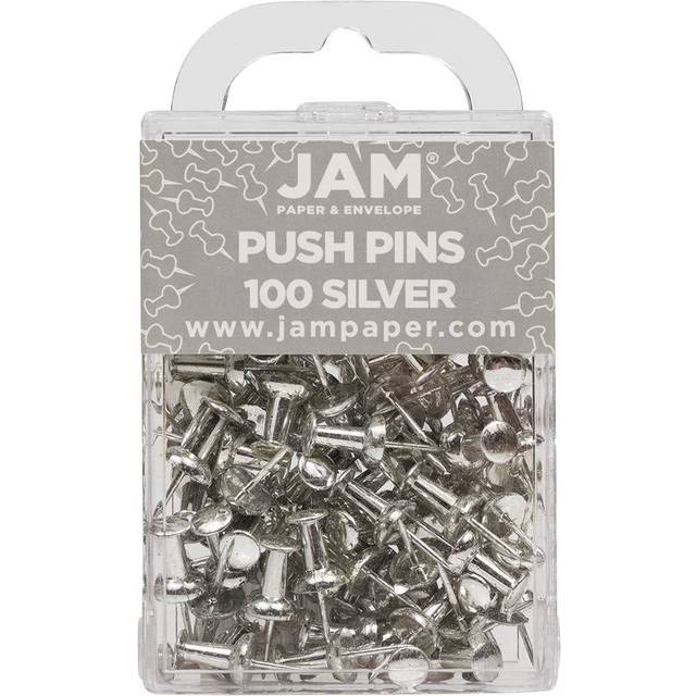 JAM PAPER Colorful Push Pins - Silver Pushpins - 100/Pack