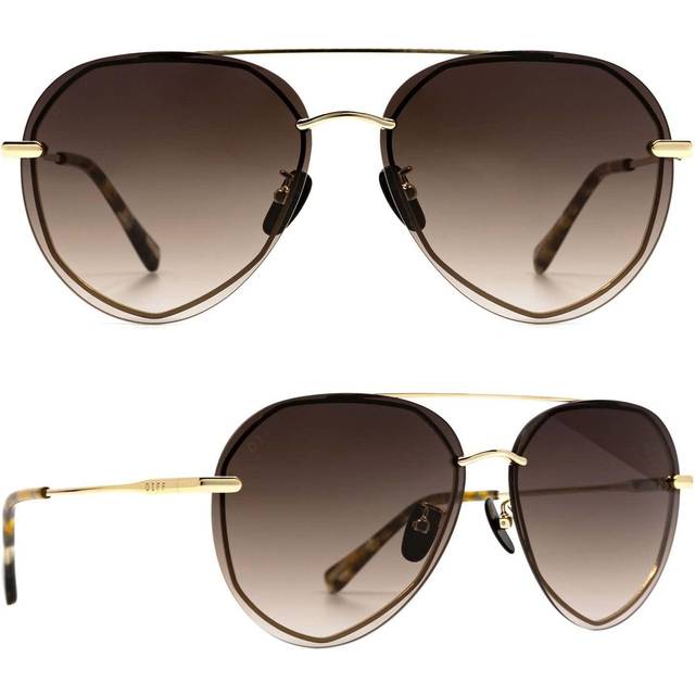 DIFF Lenox gold with sea turtle tortoise tips+brown gradient lens Men's Sunglasses Gold Size 62 (62)