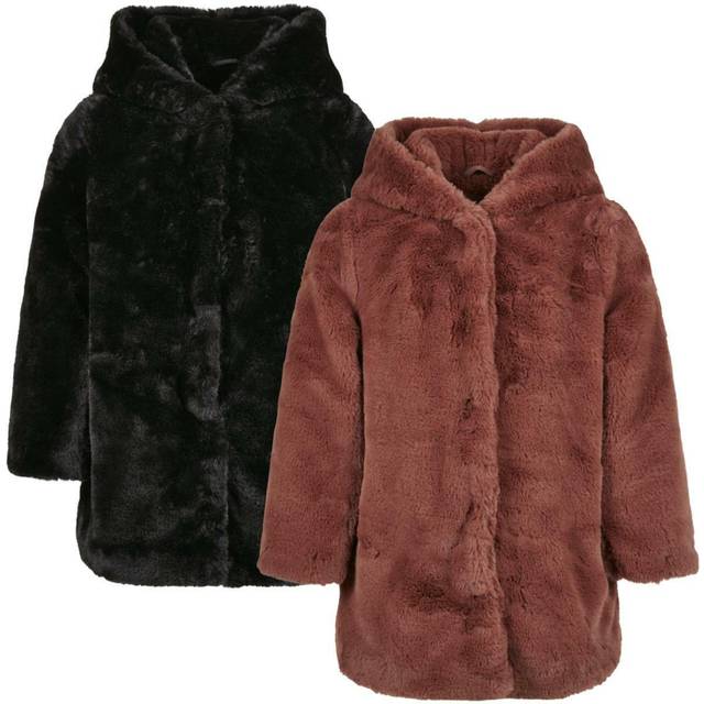 Urban classics kinder mantel girls hooded teddy coat darkrose