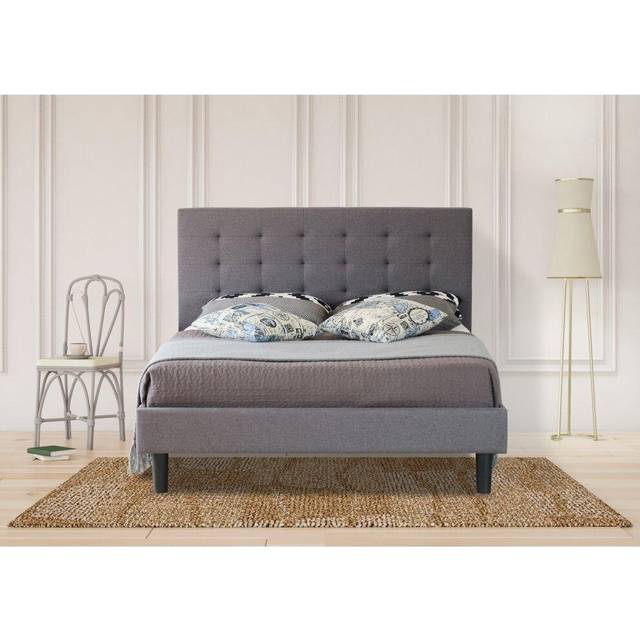 Modernique Fabric Bed With High Headboard, Slatted Wooden Sprung Bed Base In Grey - Single