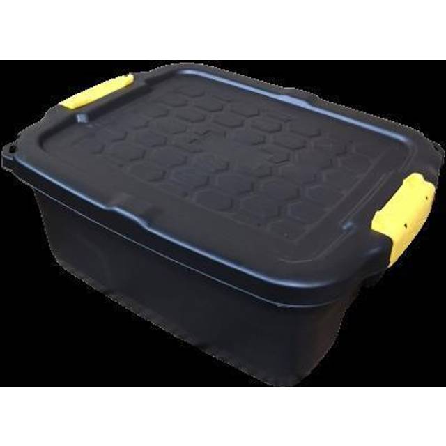 24L Heavy Duty Storage Box Sturdy, Lockable, Stackable and Nestable Design Storage Chest with Clips in Black