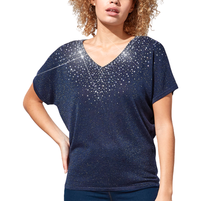Roman Midnight Blue Scatter Hotfix Knitted T-Shirt - Size 14