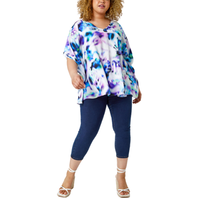 Roman curve watercolour print chiffon top for women uk - ladies