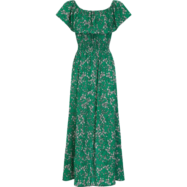 Mela Green Ditsy Print Bardot Dipped Hem Dress - Size 18 UK - Mela