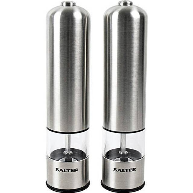 Salter Electric Salt and Pepper Mill Grinder Set Ã¢ÃÃ Brushed Stainless Steel Finish, Ceramic Mechanism Great for Himalayan / Rock Salt, Pepper, Dr