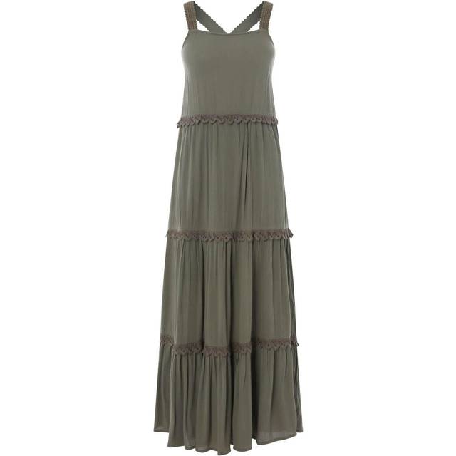 Roman Womens Tiered Lace Trim Maxi Dress - Khaki - Size 10 UK