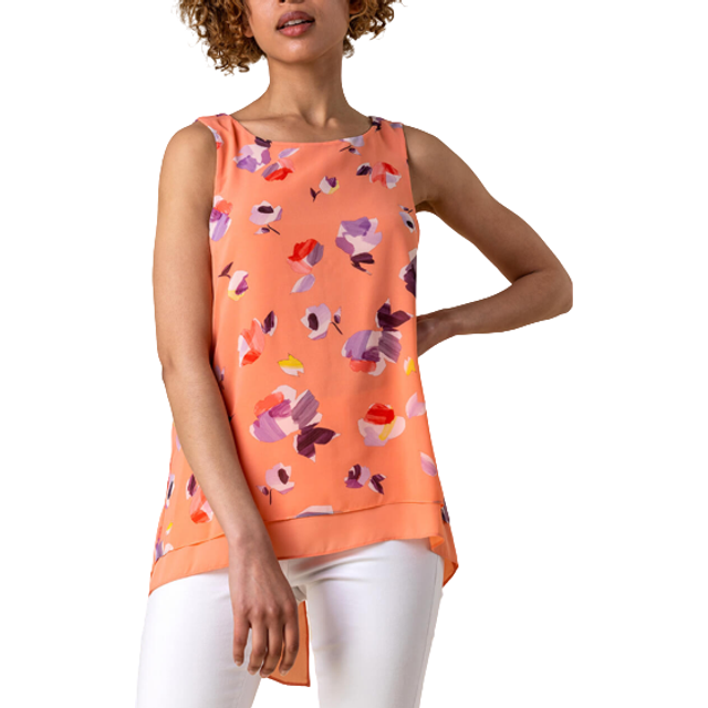 Abstract Floral Print Vest Top - Coral - 10