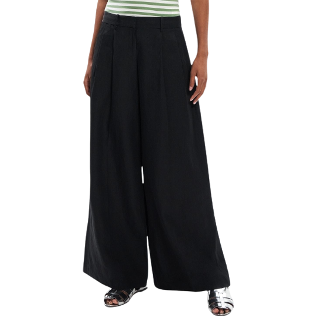 Black Low Rise Pleated Linen Trousers (2)